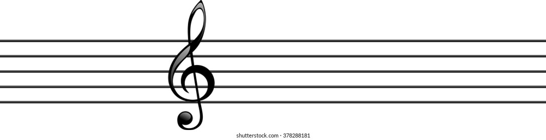 Simple Treble clef on lonely plain stave isolated on white