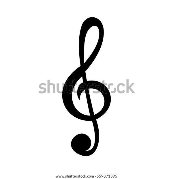 Simple treble clef\
vector icon. Isolated on white background. The treble clef symbol\
has a solid black fill.