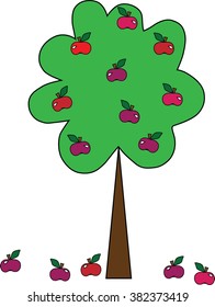 A simple tree with apples is isolated on a white background