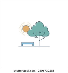 Simple tree with bench under sunny weather