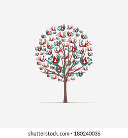 Simple tree with birds vector illustration. Vector.