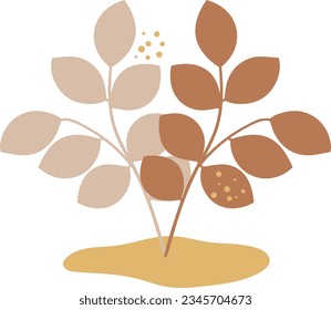 Simple Tree Branch With Gold Leaves. Vector Plant
