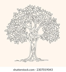 simple tree decor silhouette vector image. exotic plant with a powerful trunk and large leaves.