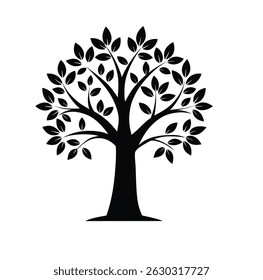 Simple tree decor silhouette vector on a white background. Minimalist and elegant tree design perfect for nature themes, holiday cards, digital artwork, prints, and decorative projects