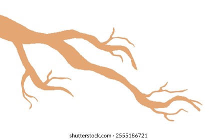 Simple Tree Design Element. Dry Tree Branch Without Leaves. Soft Brown Silhouette Of Leafless Bonsai Isolated On White Background.