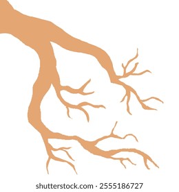 Simple Tree Design Element. Dry Tree Branch Without Leaves. Soft Brown Silhouette Of Leafless Bonsai Isolated On White Background.