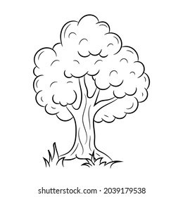 Simple Tree doodle, black white hand drawn sketch vector objects