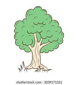 Simple Tree doodle, colored hand drawn sketch vector objects