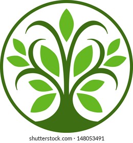 Simple tree icon with green leaves in a circle