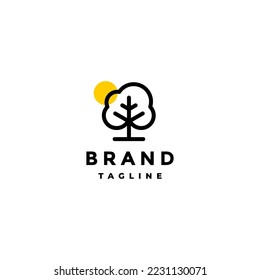 Simple Tree Icon Logo Design. Tree Icon outline design And Yellow Circle Accents.