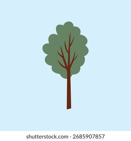 A simple tree illustration with a brown trunk and green leaves in a minimalist style, symbolizing nature, life and a green environment.