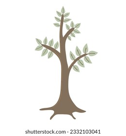 Simple tree with leaves. Hand drawn stylized element for autumn decorative design, halloween invitation, harvest or thanksgiving. Vector illustration