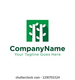 simple tree logo design with tree trunk and leaves on square concept. real estate, eco company symbol icon