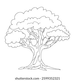 Simple tree outline coloring book page line art drawing