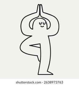 Simple Tree Pose Yoga Illustration – Minimal Line Art of a Person Practicing Vrikshasana for Balance and Mindfulness, Ideal for Wellness Apps, Posters, Meditation Guides, and Holistic Branding