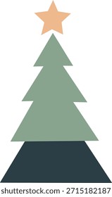 Silueta de árbol simple con ramas verdes en capas y una estrella de oro en la parte superior, adecuado para la decoración de vacaciones y saludos de temporada.