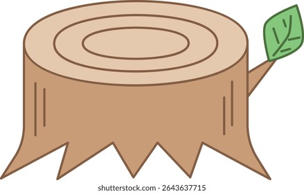 A simple tree stump illustration with few rings and a small leaf. Ideal for nature-themed icons.