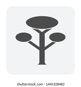 Simple tree vector icon design at side view. Growth plant consist of trunk, branch, leaf for wood industry by saw to timber, log, lumber or wood product. Natural material for woodworking, construction
