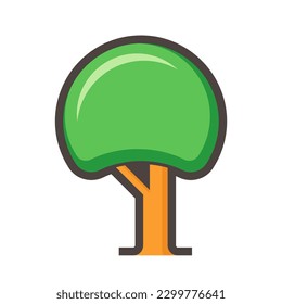 Simple tree vector icon design at side view. Growth plant consist of trunk, branch, leaf for wood industry by saw to timber, log, lumber or wood product. Natural material for woodworking, construction