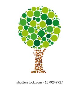 Simple tree vector illustration made of green and brown dots