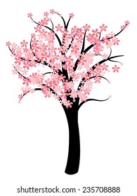 Simple tree vector - natural symbol illustration. Spring cherry tree with pink blossom.