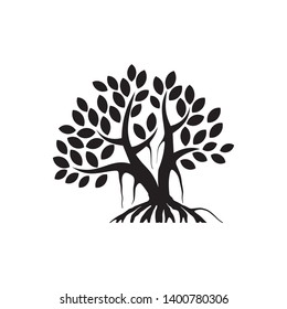 simple tree  vector silhouette, with black on white background