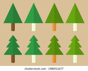 Simple Trees with Green Leaves, Icon Set