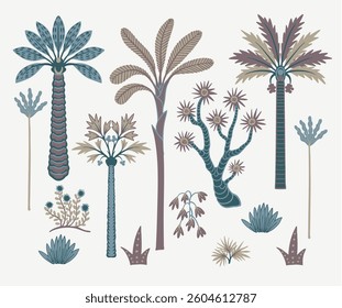 Simple trees and plants isolated. Tropical jungle vector.