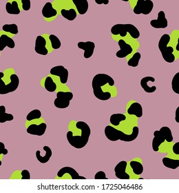 Simple trend pattern. Dirty pink background, black and green leopard spots. The print is well suited for textiles, Wallpaper and packaging.