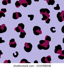 Simple trend pattern. Lilac background, black and Burgundy leopard spots. The print is well suited for textiles, banner and Wallpaper.