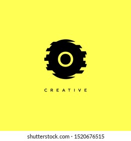 simple trendy black grunge circle O logo letter design concept isolated on yellow background.