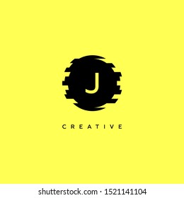 simple trendy black grunge circle J logo letter design concept isolated on yellow background.
