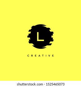 simple trendy black grunge circle L logo letter design concept isolated on yellow background.