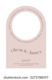Simple and trendy card, invitation, panel design illustration graphic set in arched frame. marriage, wedding, party invitation card template. 