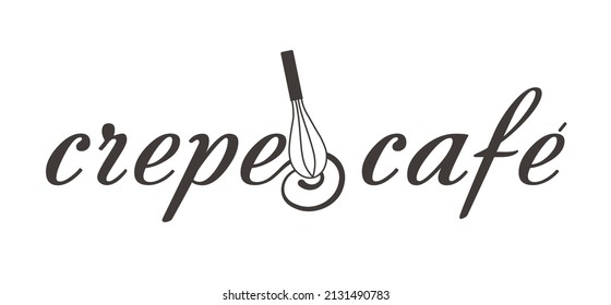 Diseño sencillo y a la moda de un café o restaurante con el logotipo "Crepe" y con un whisky. Logo de los crepes franceses.
