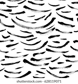 Simple trendy dry brush textured strokes seamless pattern. Hand drawn ink elements on white background. For paper, textile design, creative modern grunge artsy style.