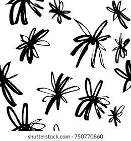 Simple trendy dry brush textured strokes seamless pattern. Hand drawn ink elements on white background. For paper, textile design, creative modern grunge artsy style.