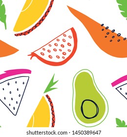 Simple trendy fruits seamless pattern. Fresh fruits summer background.