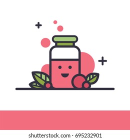 Simple and trendy hipster vector illustration of vegan or vegetarian superfood cocktail. Smoothie to go take away healthy fresh drink. Organic fruit and berry detox diet shake icon.