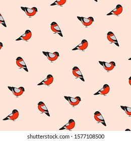 Simple trendy pattern with bullfinch. Cartoon vector illustration for prints, clothing, packaging and postcards.