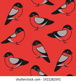 Simple trendy pattern with bullfinch. Cartoon vector illustration for prints, clothing, packaging and postcards.