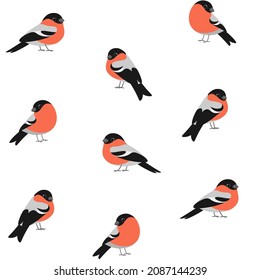 Simple trendy pattern with bullfinch. Cartoon vector illustration for prints, clothing, packaging and postcards.