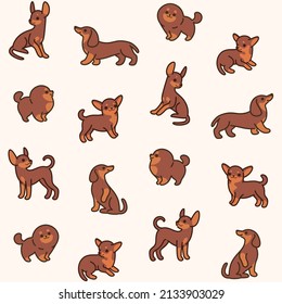 Simple trendy pattern with dogs. Vector print. Illustration of dachshund, spitz, chihuahua, toy terrier.