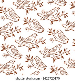 Simple trendy pattern with style cartoon bird and branch. Cartoon vector illustration for prints, clothing, packaging and postcards.