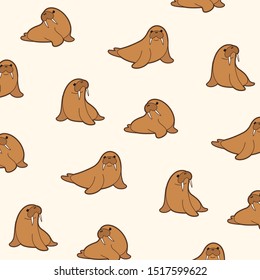 Simple trendy pattern with style cartoon walrus. Cartoon vector illustration for prints, clothing, packaging and postcards.