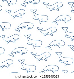 Simple trendy pattern with style cartoon cachalot. Cartoon vector illustration for prints, clothing, packaging and postcards.