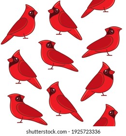 Simple trendy pattern with style cartoon red cardinal. Cartoon vector illustration for prints, clothing, packaging and postcards.