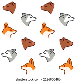 Simple trendy seamless pattern with animal head - fox, wolf and bear. Flat vector illustration.