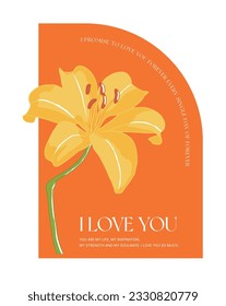 A simple and trendy style card, invitation, panel design frame illustration with a picture of a Lily flower. Card template for confession, love, thank you, wedding, party etc.