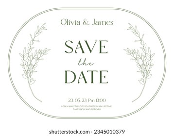 A simple and trendy style card, invitation, panel design frame illustration with a picture of a eucalyptus. Card template for confession, love, thank you, wedding, party etc.